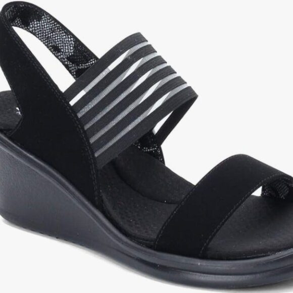 NEW Skechers Womens Rumblers Sci-Fi Wedge Sandal Sz 8.5 black - Picture 1 of 3